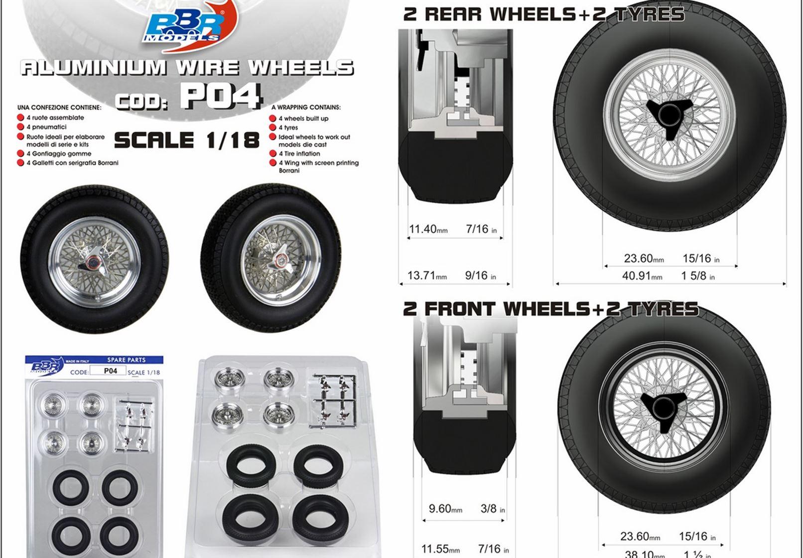 ID 77402 orig.jpg 1:18 BBR Zubehör Aluminium Wheel Tire Set 4 pcs. 2x Front and 2x Rear wheels P04