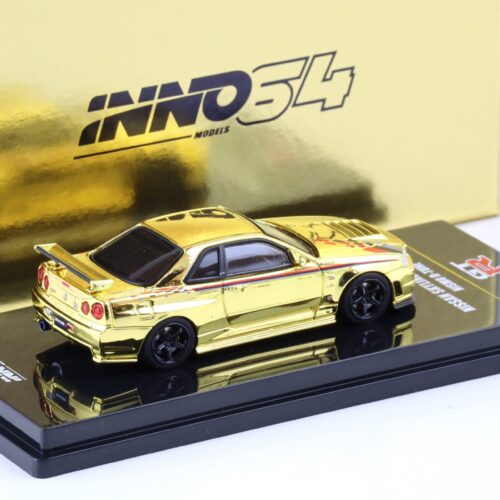 1:64 INNO64 Nissan Skyline (R34) GT-R Nismo R-Tune Hobby Expo China 2023 gold chrome