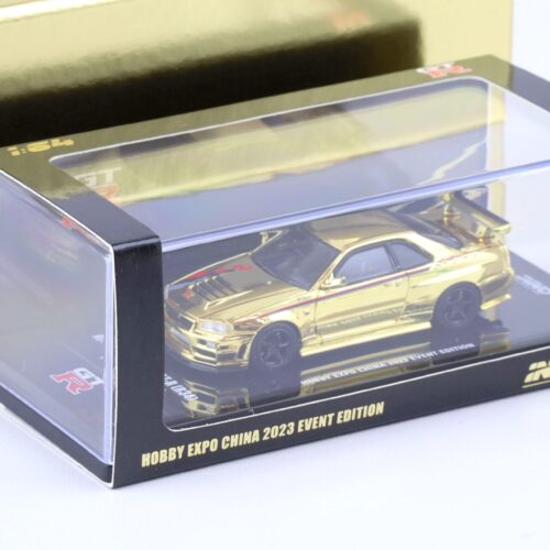 1:64 INNO64 Nissan Skyline (R34) GT-R Nismo R-Tune Hobby Expo China 2023 gold chrome