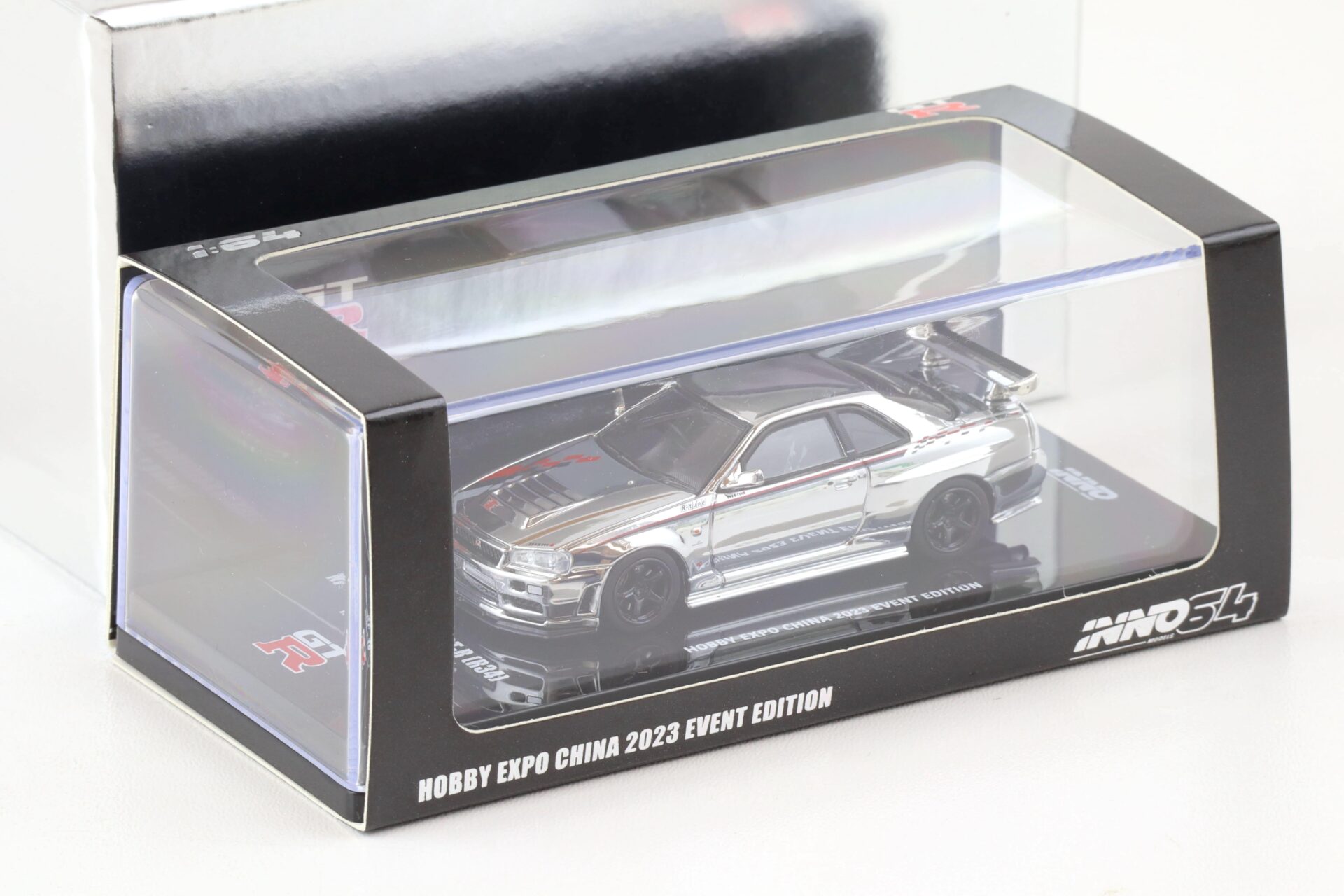 1:64 INNO64 Nissan Skyline (R34) GT-R Nismo R-Tune Hobby Expo China 2023 silver chrome