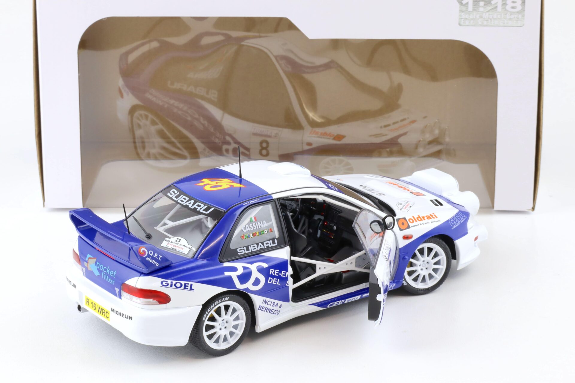 1:18 Solido Subaru Impreza S5 WRC 1999 Rally Azimut Di Monza 2000 Rossi/Cassina #8