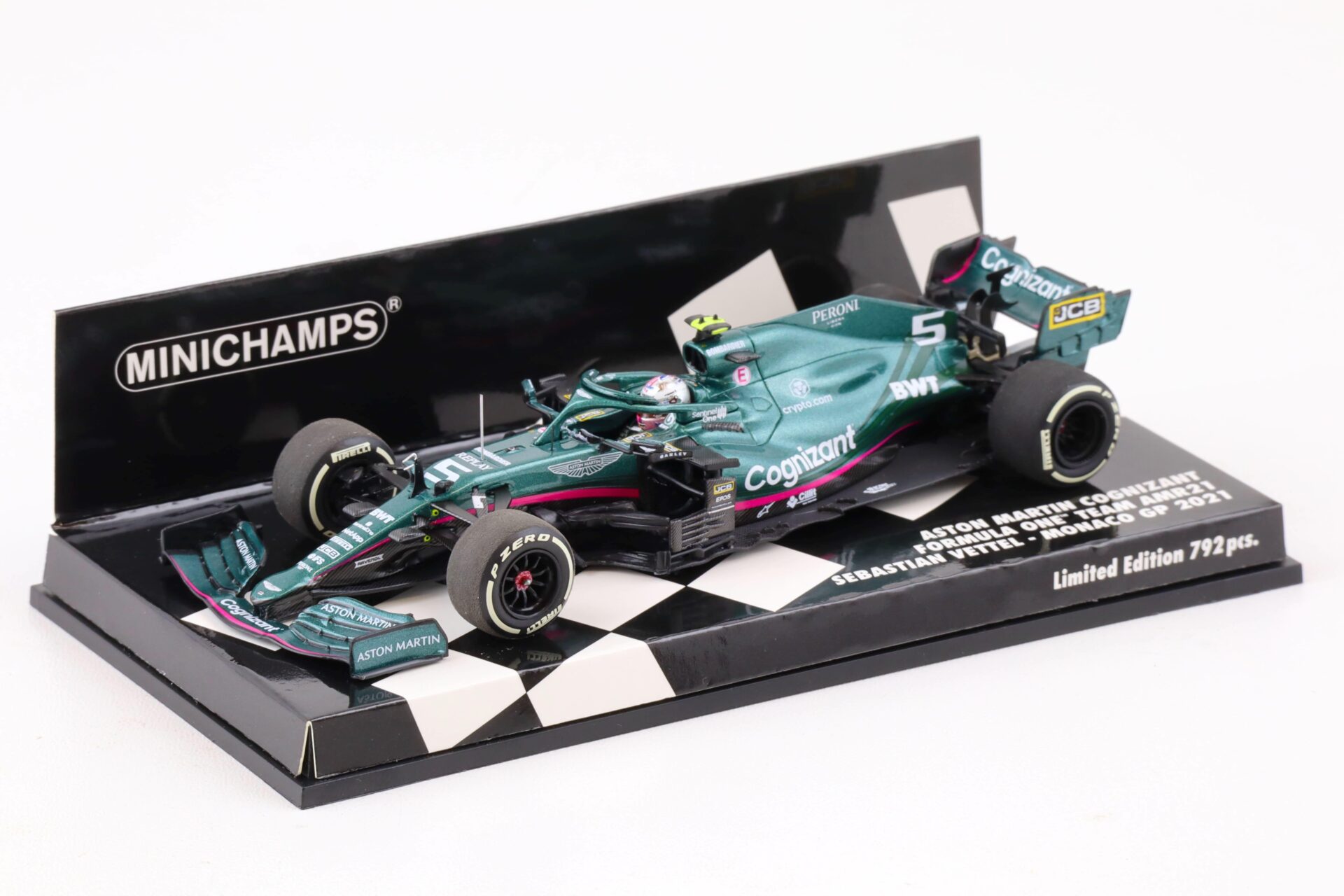 1:43 Minichamps Aston Martin Cognizant F1 Team AMR21 Vettel Monaco GP 2021