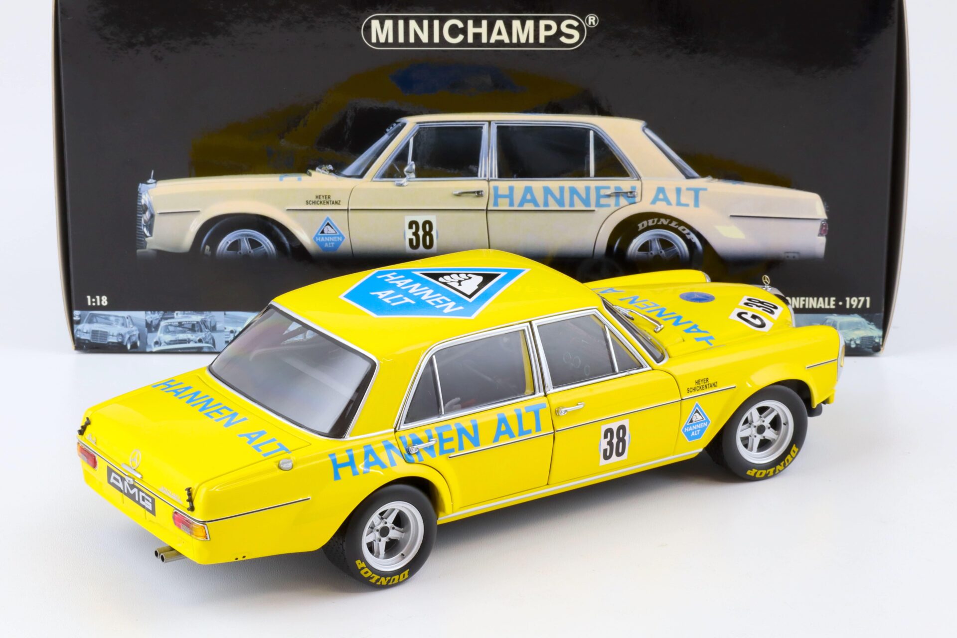 1:18 Minichamps Mercedes 300 SEL 6.8 Saisonfinale 1971 H.Heyer #38 Hannen Alt yellow