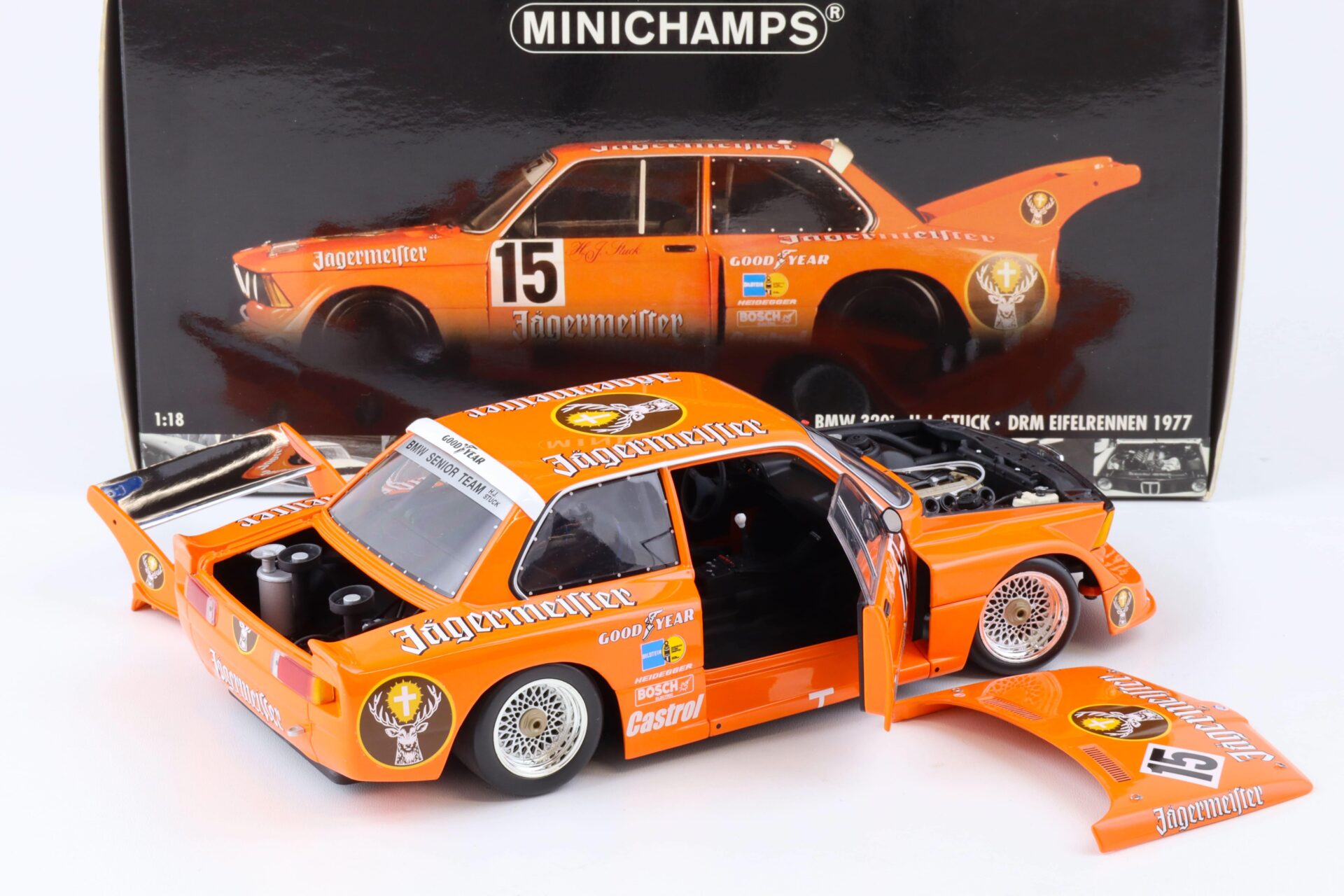 1:18 Minichamps BMW 320i Jägermeister H.J. Stuck #15 Winner DRM Eifelrennen 1977