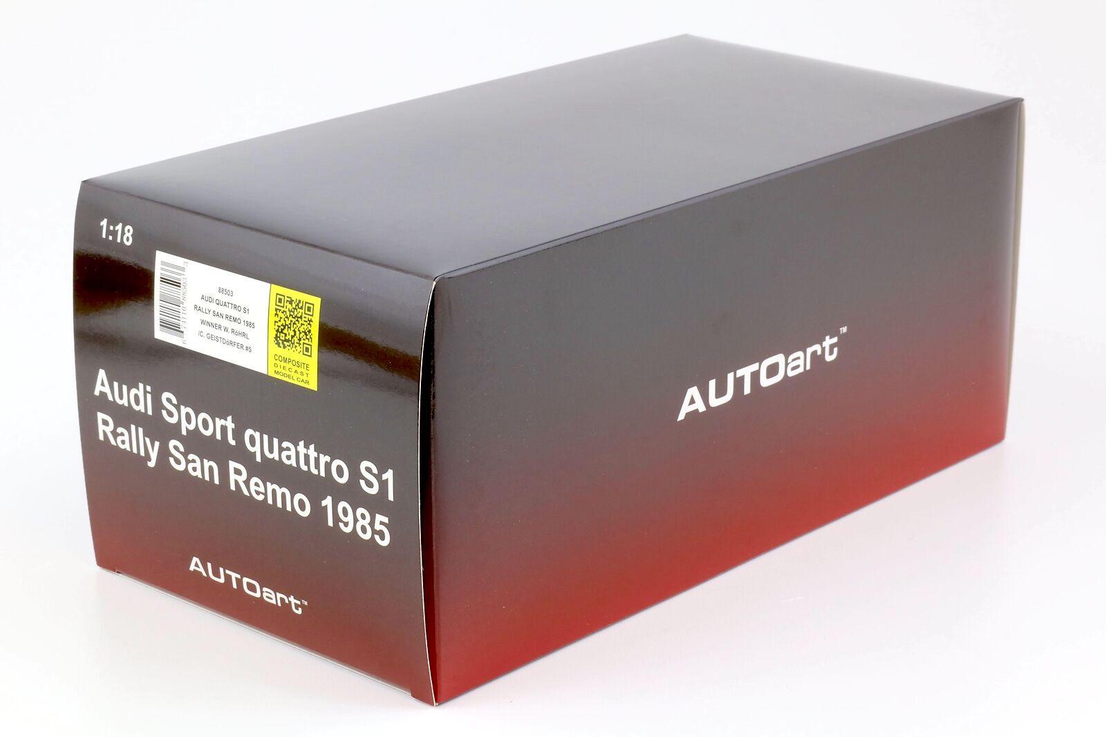 1:18 AUTOart Audi Sport Quattro S1 Rally San Remo 1985 Winner Röhrl/Geistdörfer