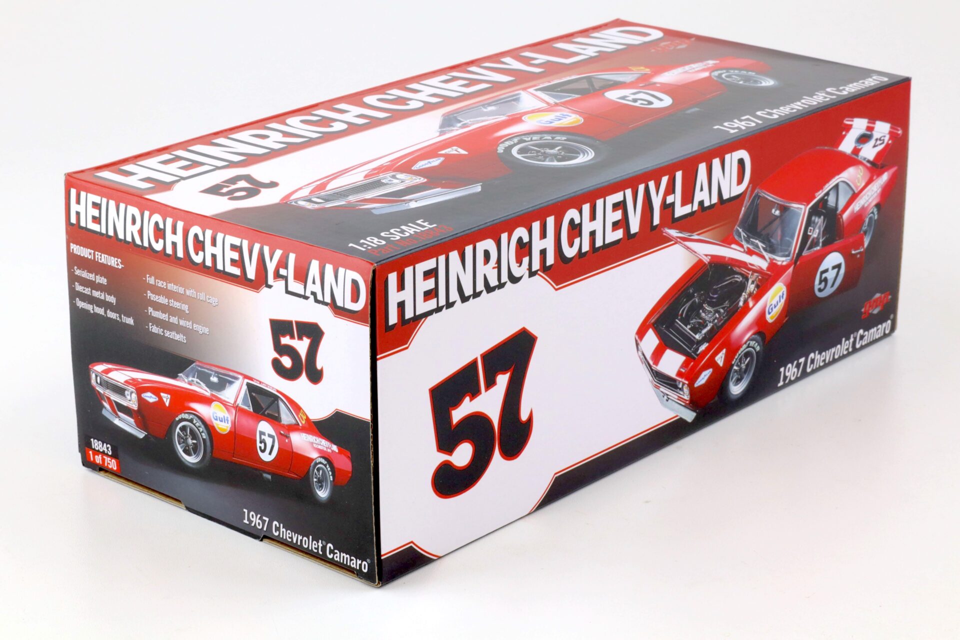 1:18 GMP 1967 Chevrolet Camaro Racing Heinrich Chevy-Land Gulf #57 red