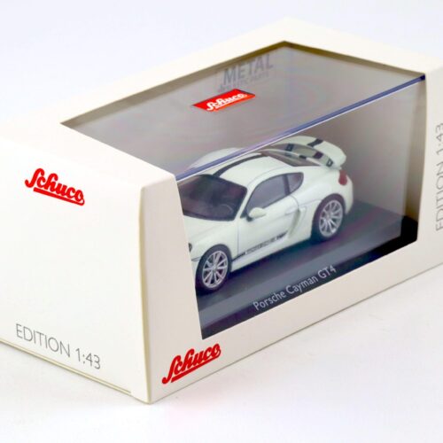 1:43 Schuco Porsche Cayman GT4 Coupe white/ black stripes