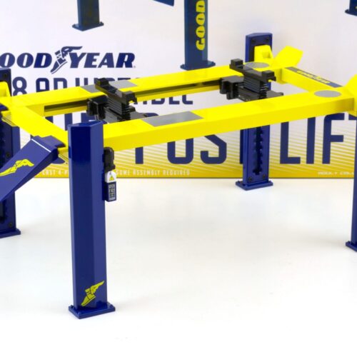 1:18 Greenlight GOODYEAR Adjustable FOUR-POST Lift Hebebühne Zubehör yellow/blue