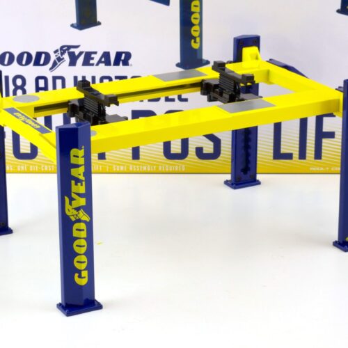1:18 Greenlight GOODYEAR Adjustable FOUR-POST Lift Hebebühne Zubehör yellow/blue