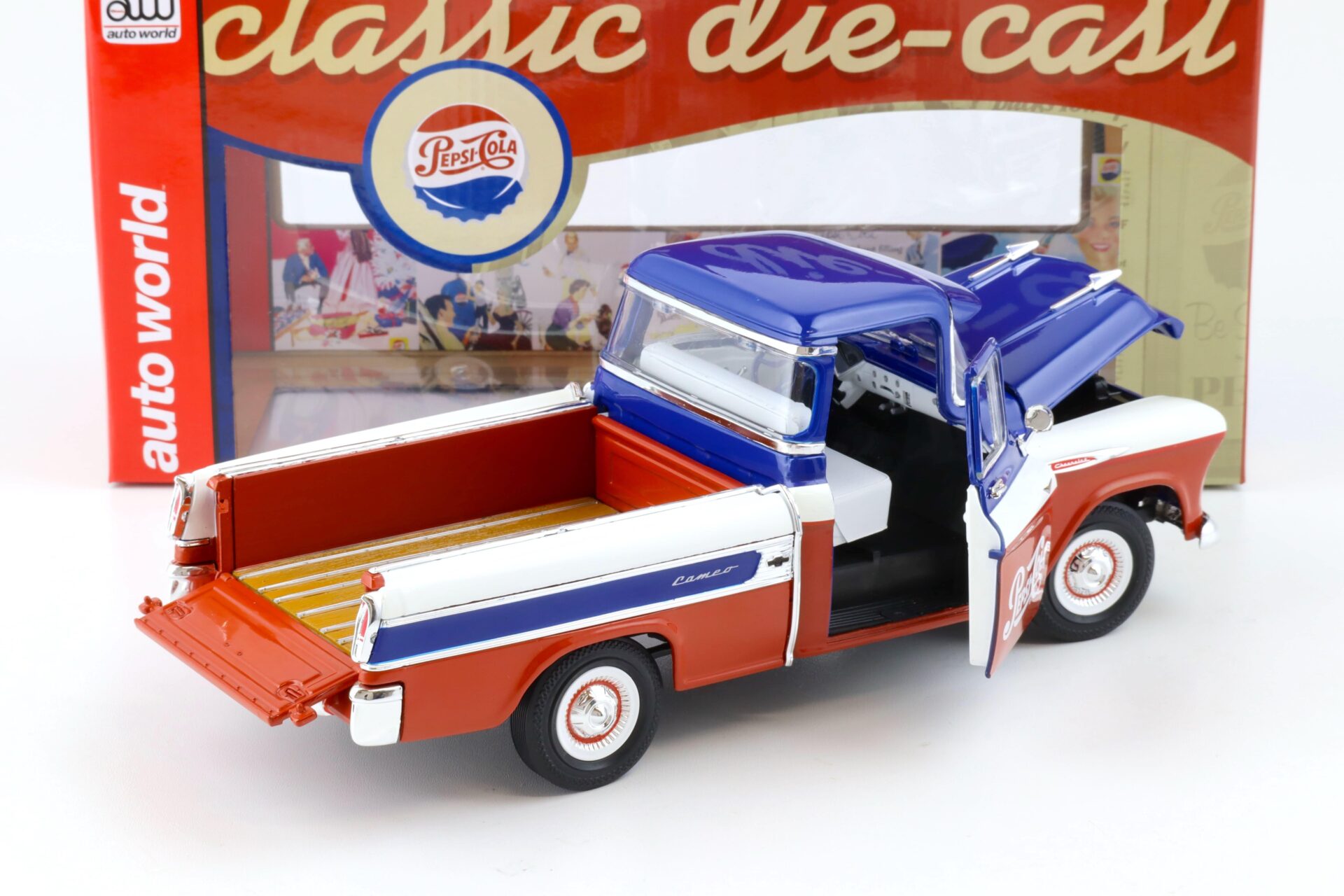 1:18 Auto World 1957 Chevrolet Chevy Cameo Pick-Up PEPSI Cola blue/white/red