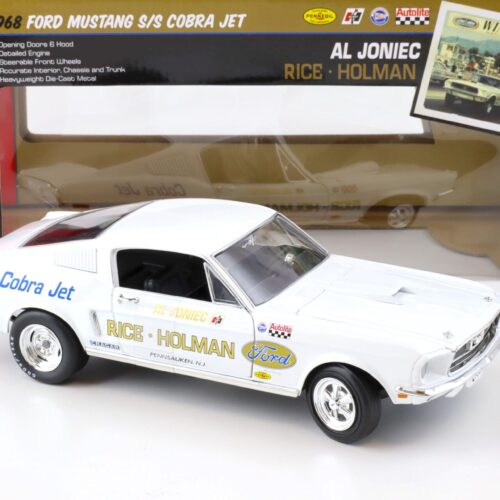1:18 Auto World 1968 Ford Mustang S/S Cobra Jet Rice Holman Ford Al Joniec white