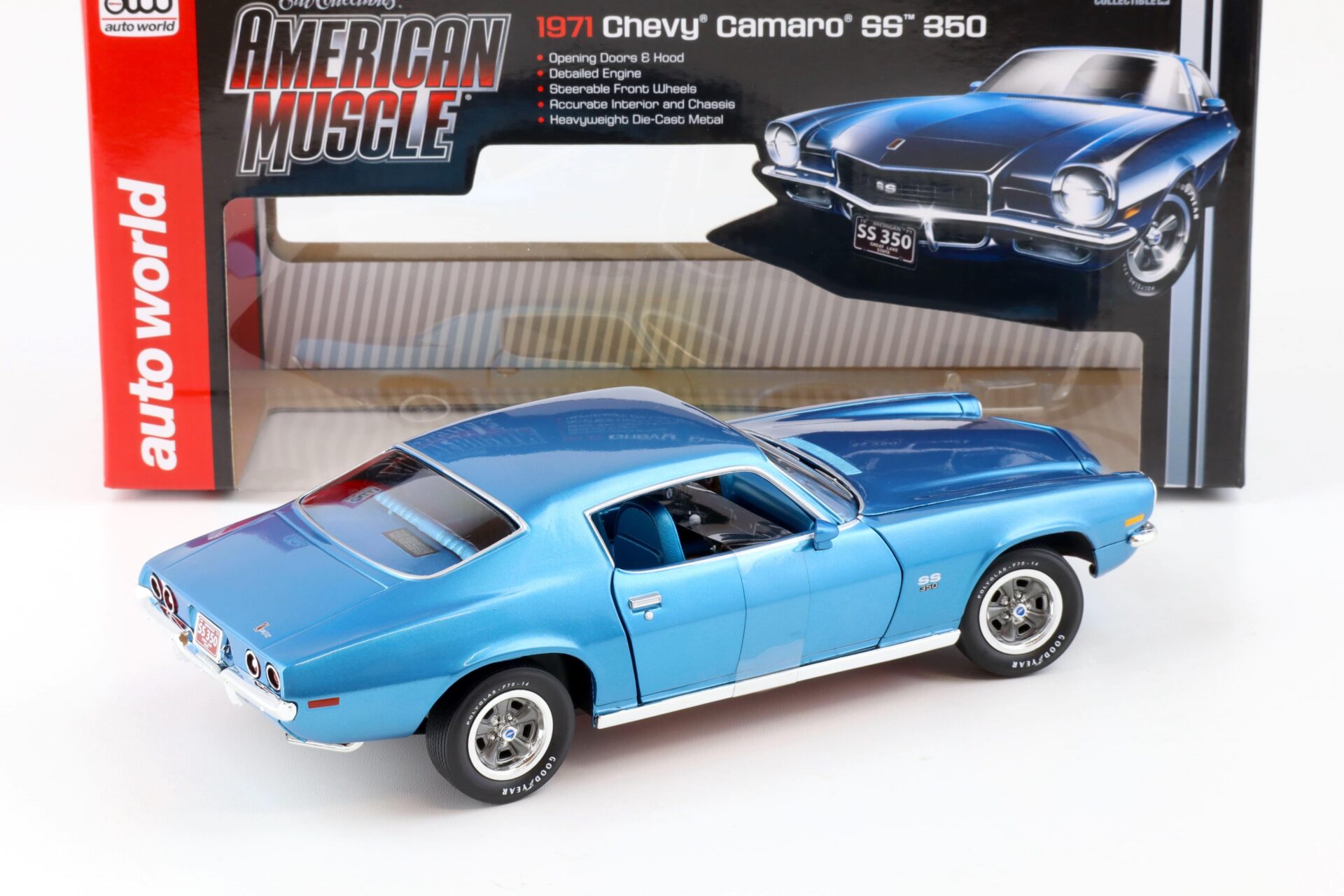 1:18 Auto World 1971 Chevrolet Chevy Camaro SS 350 Coupe blue metallic