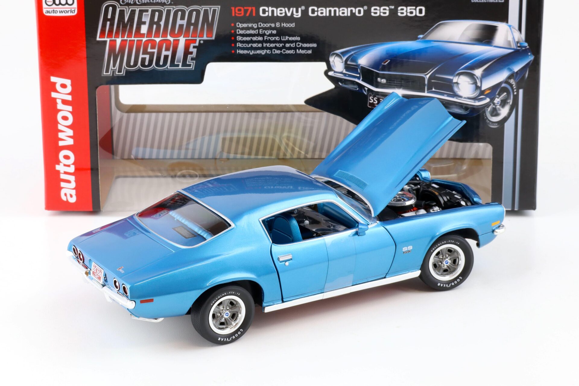 1:18 Auto World 1971 Chevrolet Chevy Camaro SS 350 Coupe blue metallic