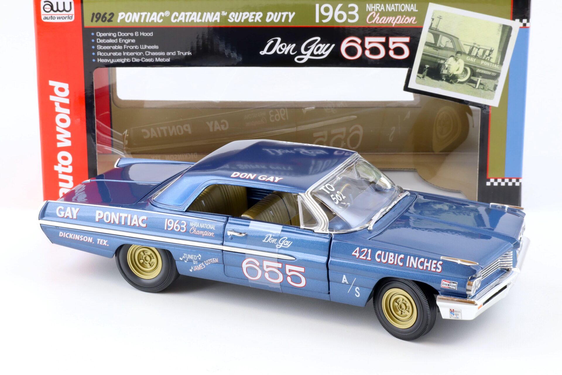 1:18 Auto World 1962 Pontiac Catalina Super Duty #655 Don Gay blue metallic
