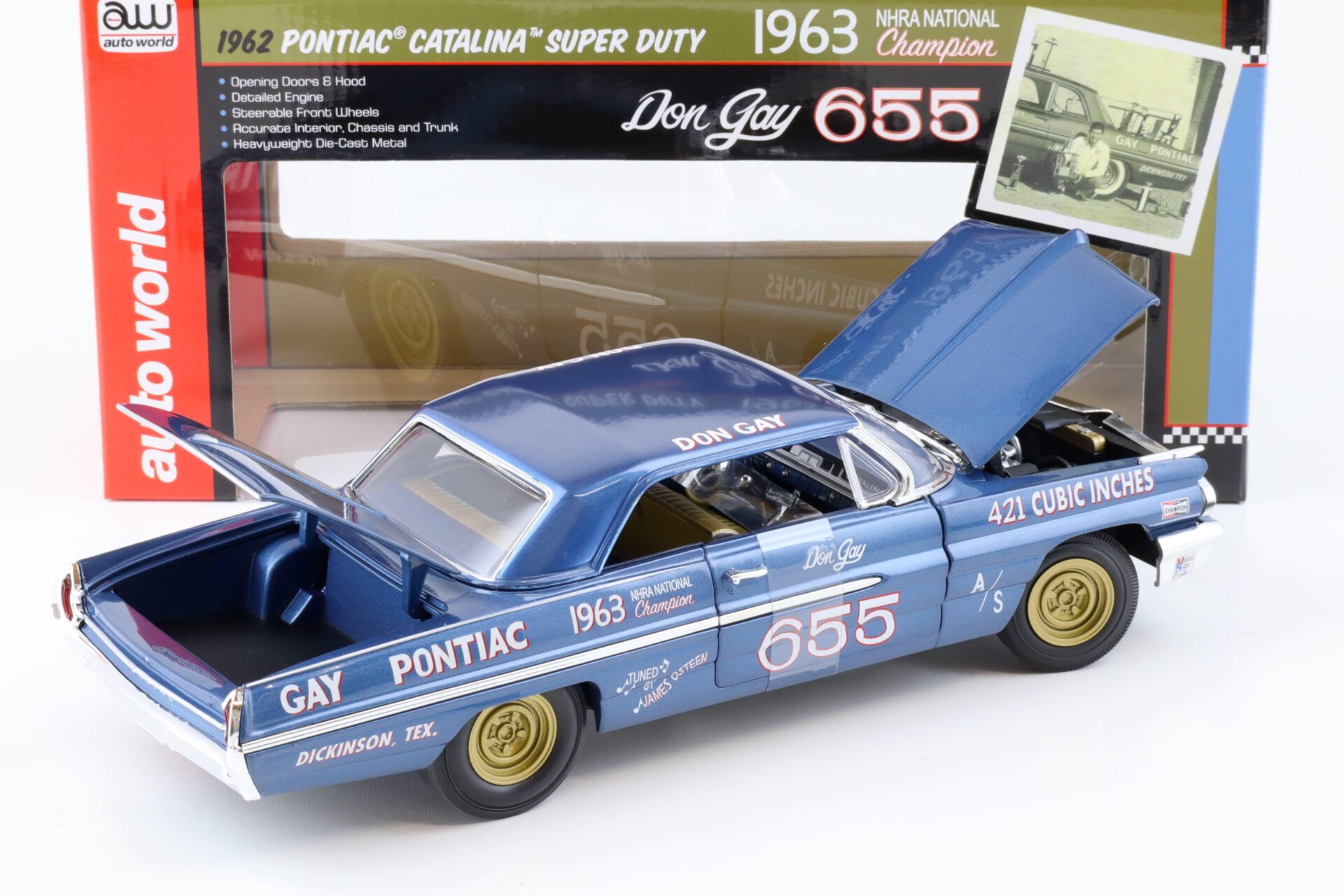 1:18 Auto World 1962 Pontiac Catalina Super Duty #655 Don Gay blue metallic