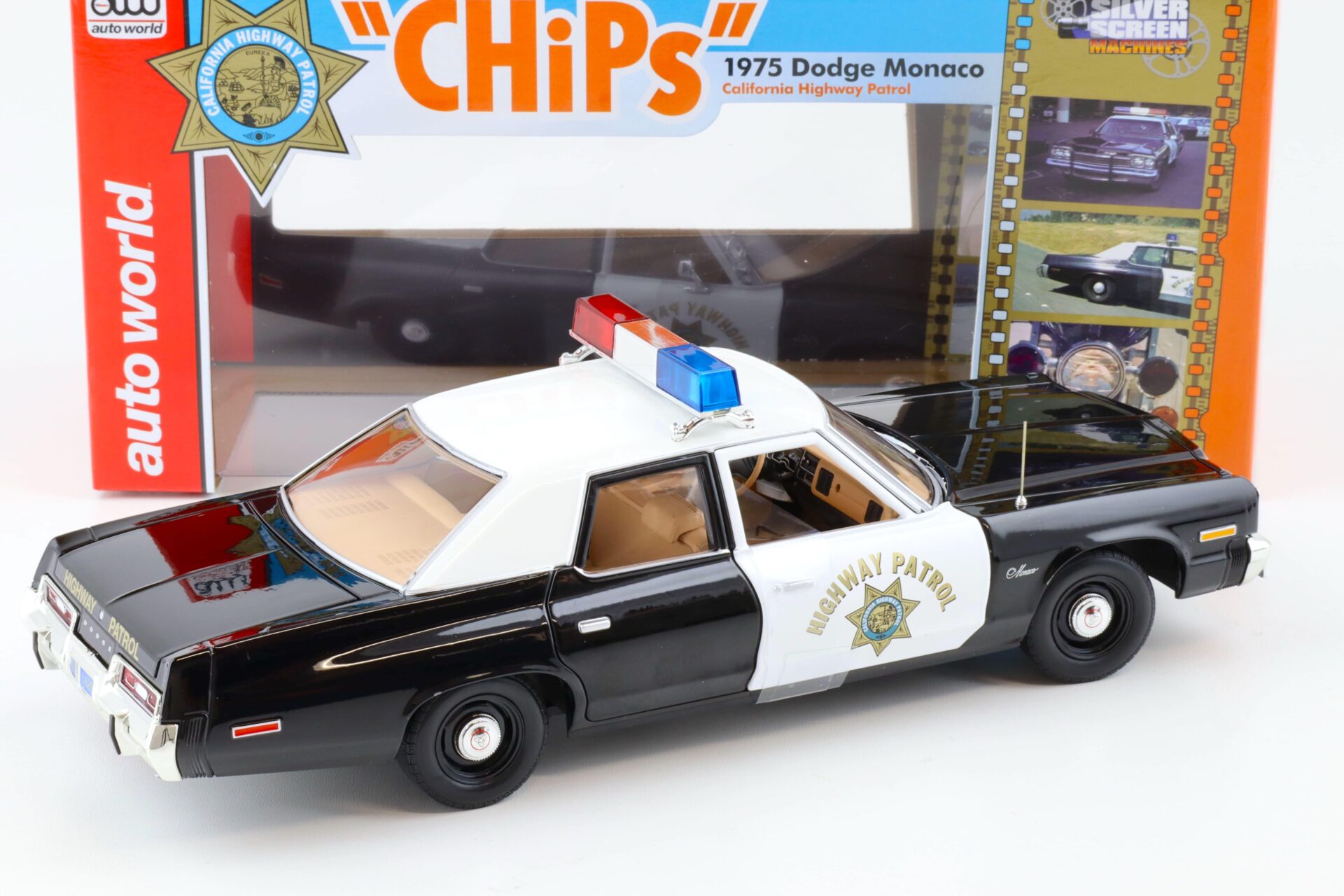 1:18 Auto World 1975 Dodge Monaco California Highway Patrol CHIPS white/ black