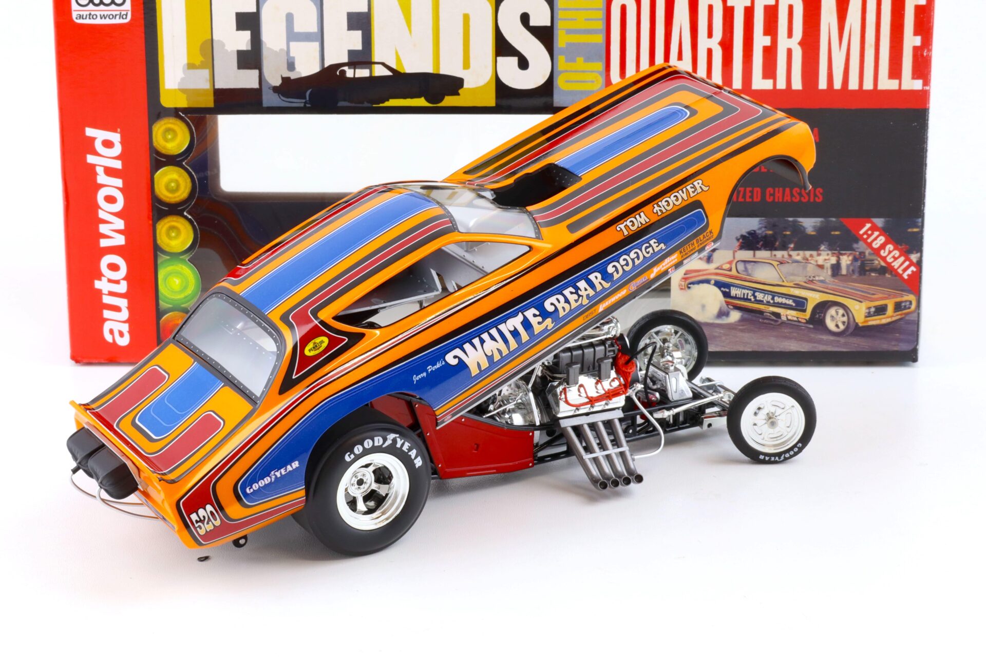 1:18 Auto World 1971 Dodge Charger Funny Car White Bear Dodge Tom Hoover