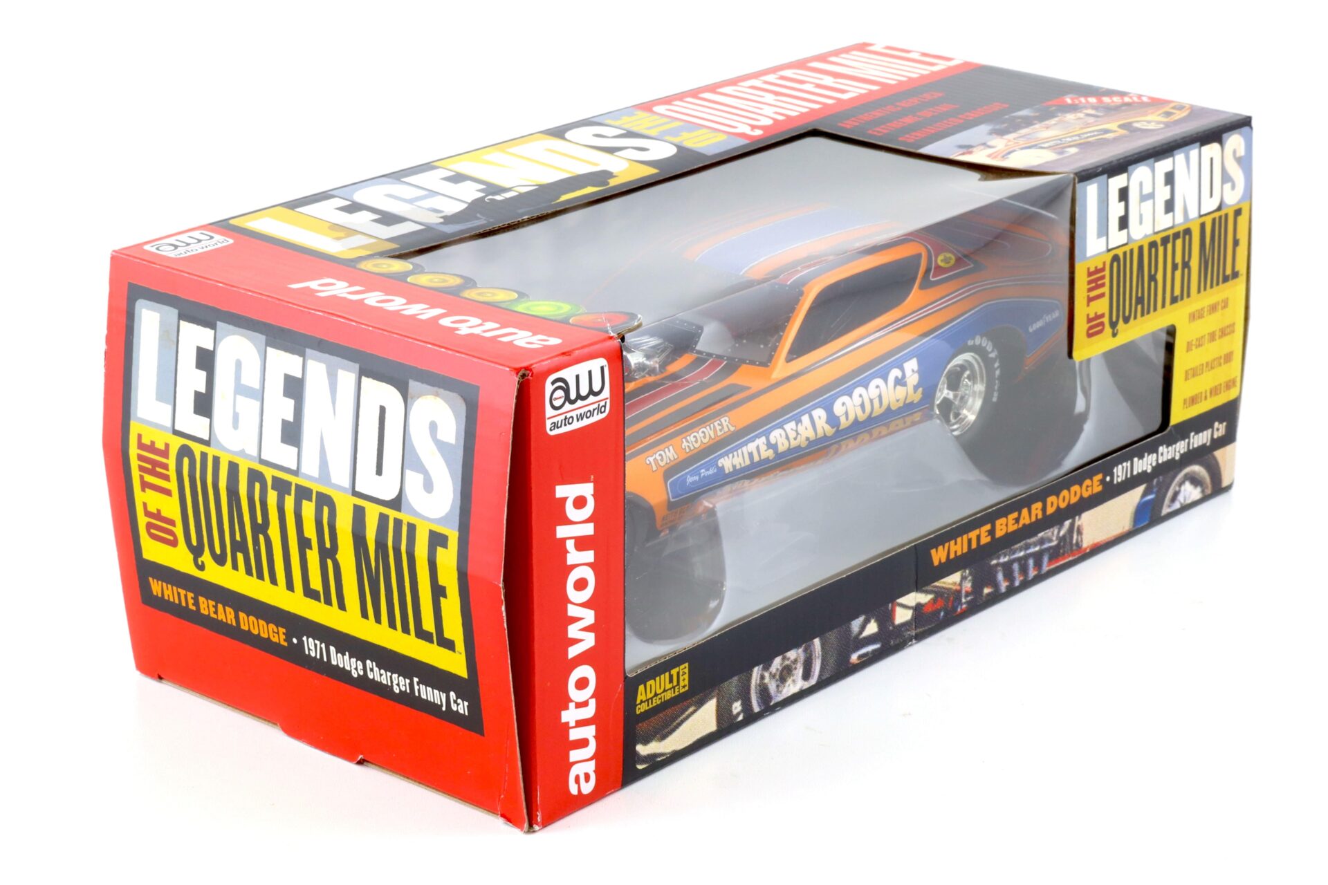 1:18 Auto World 1971 Dodge Charger Funny Car White Bear Dodge Tom Hoover
