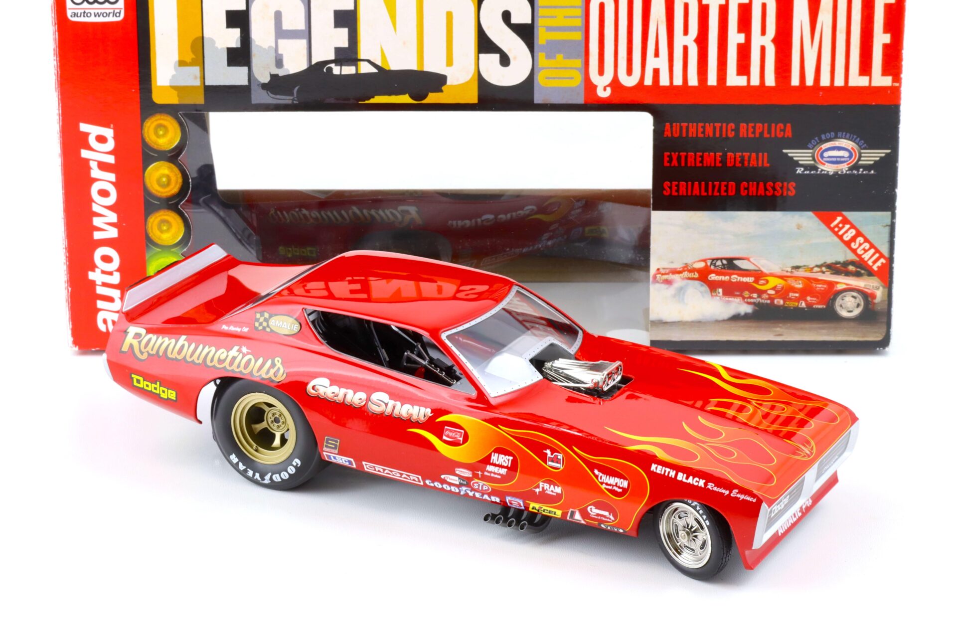 1:18 Auto World 1971 Dodge Charger NHRA Funny Car Rambunctious red