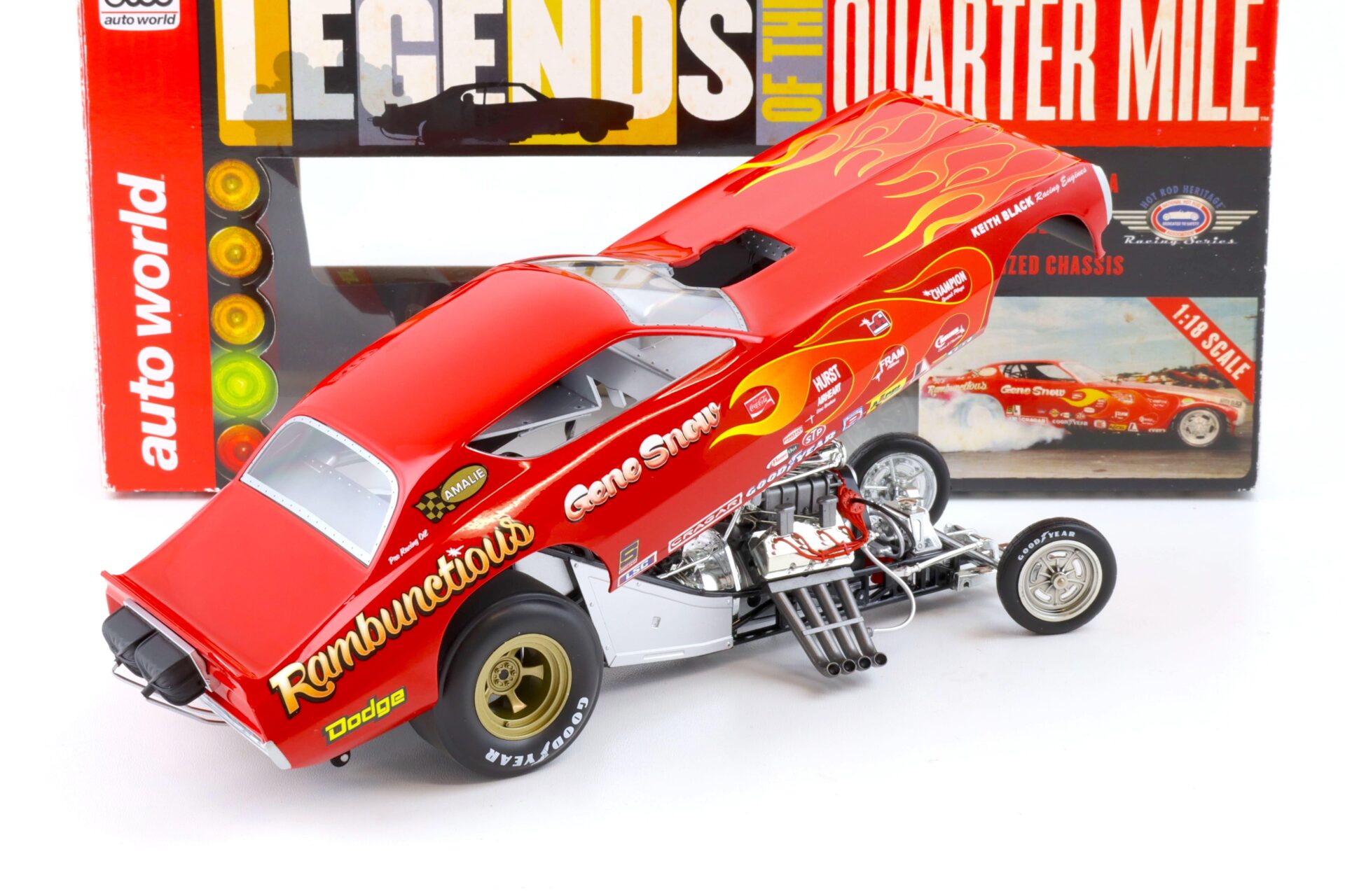 1:18 Auto World 1971 Dodge Charger NHRA Funny Car Rambunctious red