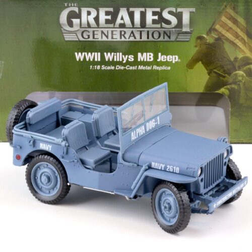 1:18 Auto World 1941 WWII Willys MB Jeep Alpha Dog-1 US Navy blue