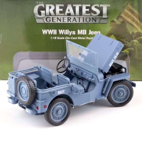 1:18 Auto World 1941 WWII Willys MB Jeep Alpha Dog-1 US Navy blue