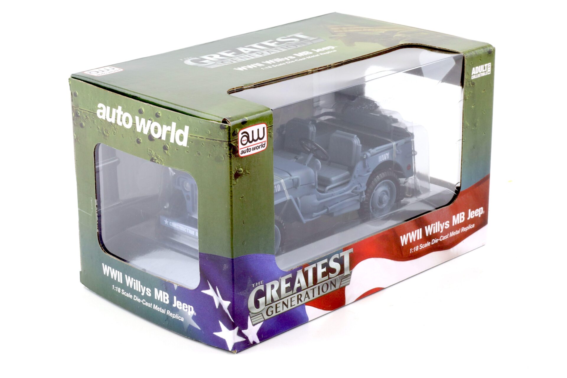 1:18 Auto World 1941 WWII Willys MB Jeep Alpha Dog-1 US Navy blue