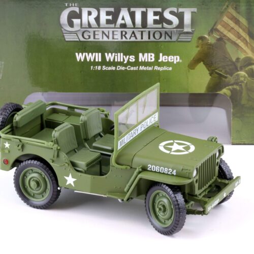 1:18 Auto World 1941 WWII Willys MB Jeep Military Police US Army green olive