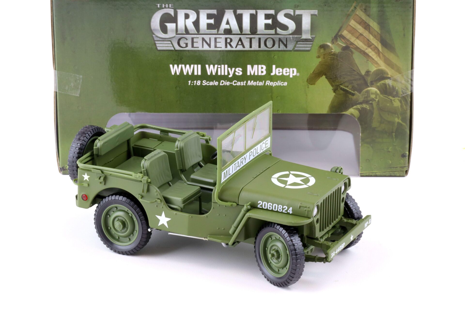 1:18 Auto World 1941 WWII Willys MB Jeep Military Police US Army green olive