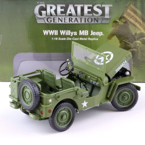 1:18 Auto World 1941 WWII Willys MB Jeep Military Police US Army green olive
