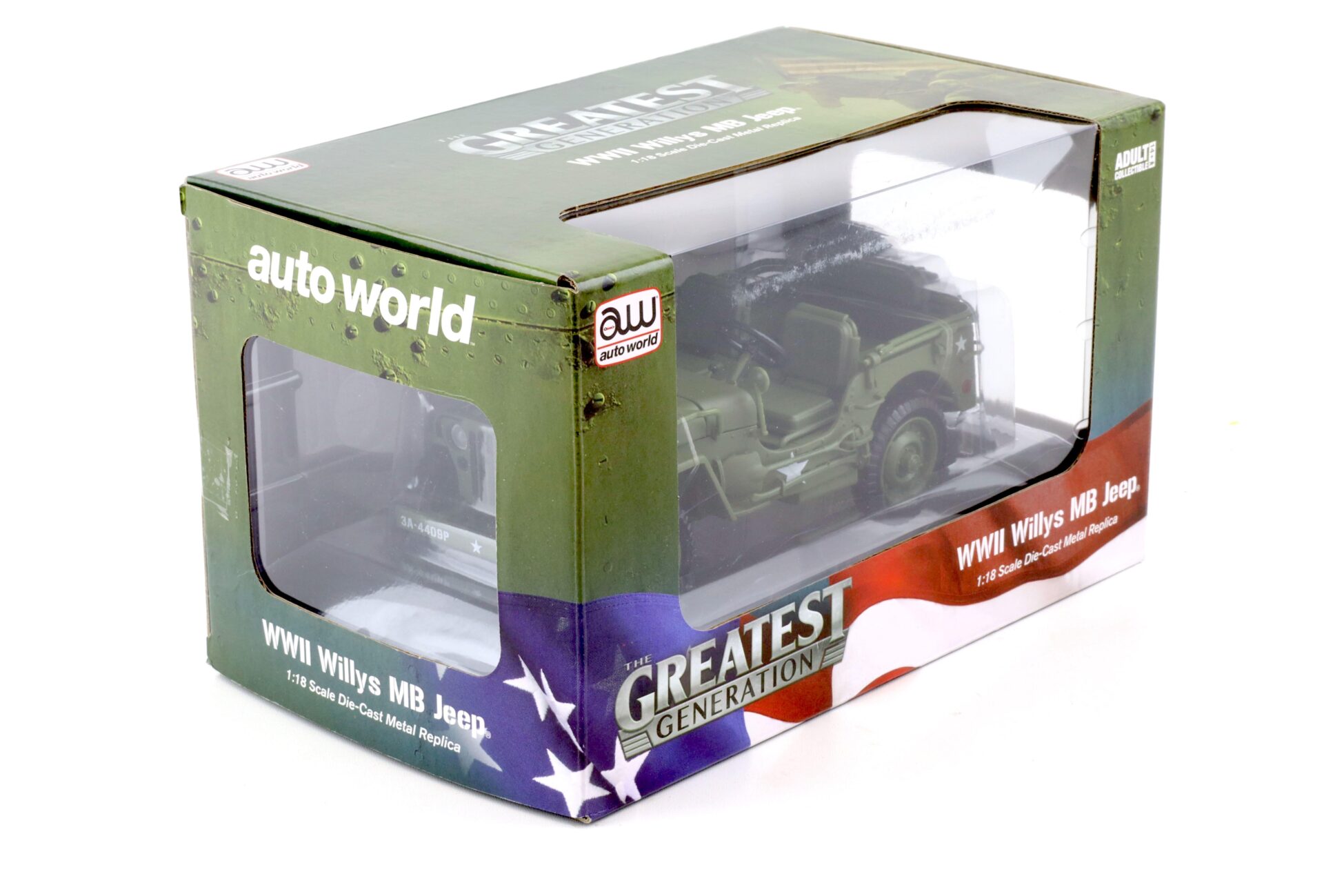 1:18 Auto World 1941 WWII Willys MB Jeep Military Police US Army green olive