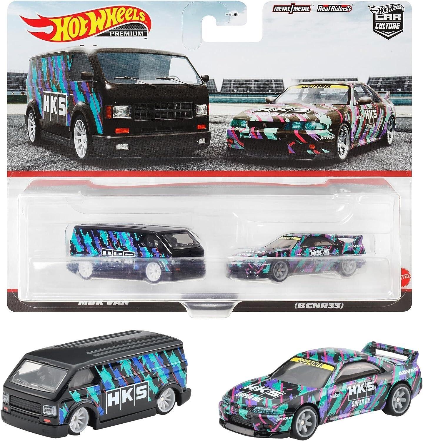 1:64 Hot Wheels 2023 Premium 2-Pack Nissan Skyline GT-R BCNR33 + MBK Van HKS