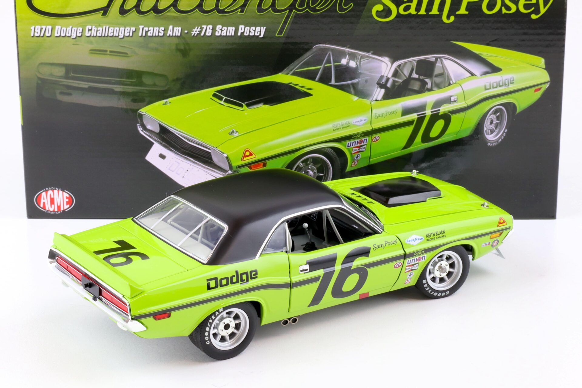 1:18 ACME 1970 Dodge Challenger Trans Am Sam Posey #76 green/ black