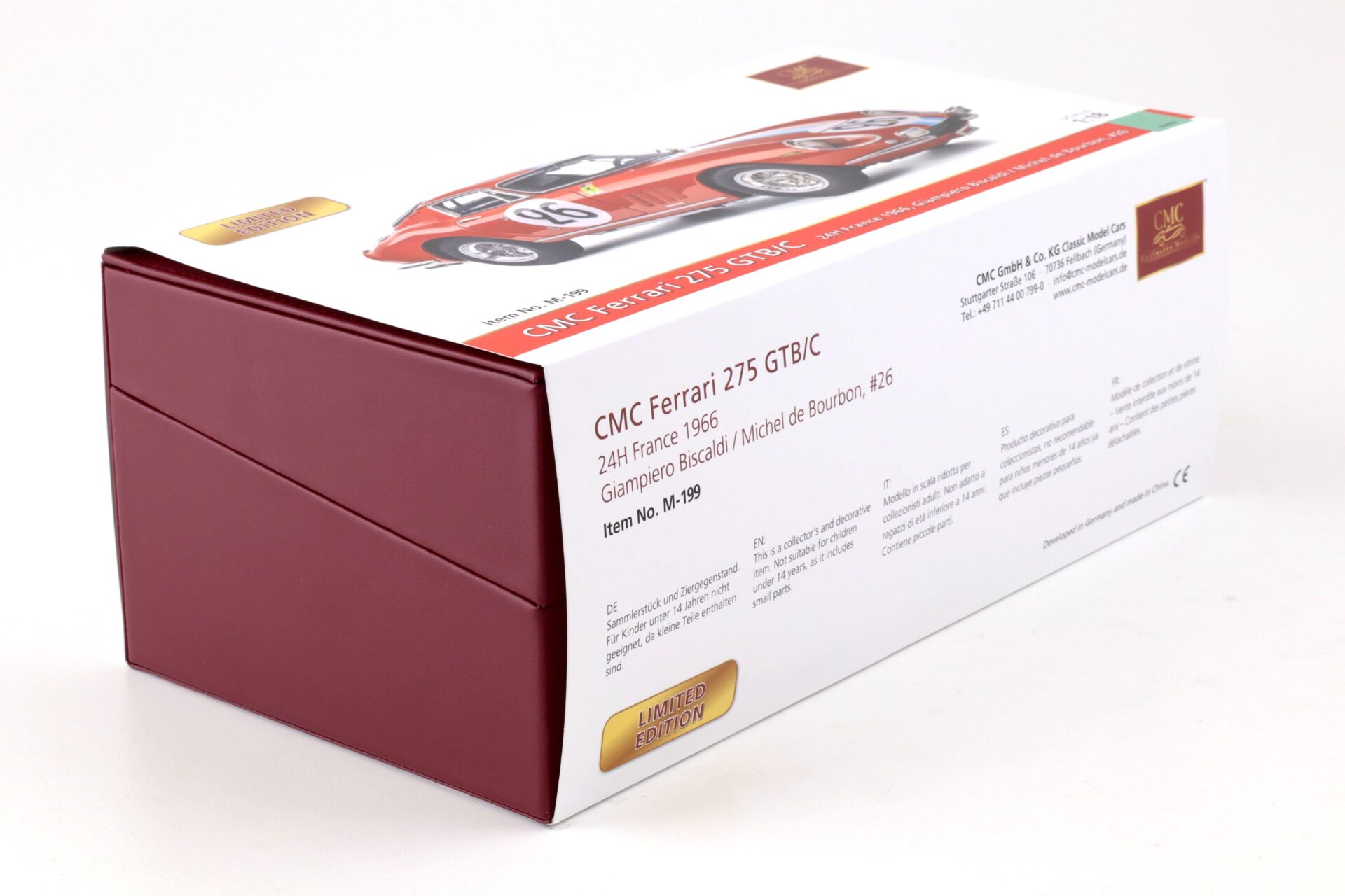 1:18 CMC Ferrari 275 GTB/C 24h Le Mans 1966 Biscaldi/ de Bourbon #26 red M-199