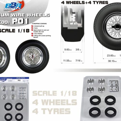1:18 BBR Zubehör Aluminium Wheel Tire Set 4 pcs. 2x Front and 2x Rear wheels P01