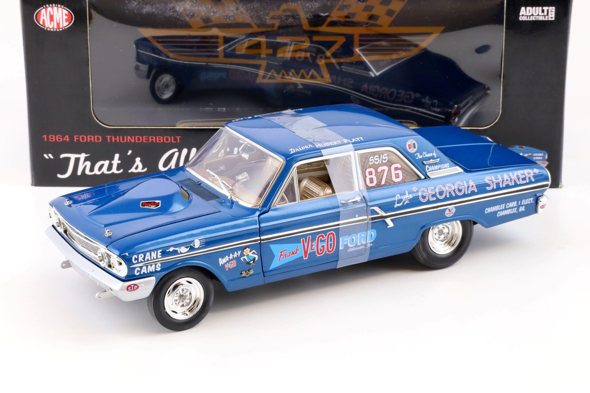 ID 82862 orig.jpg 1:18 ACME 1964 Ford Fairlane 500 Thunderbolt NHRA Georgia Shaker #876 blue