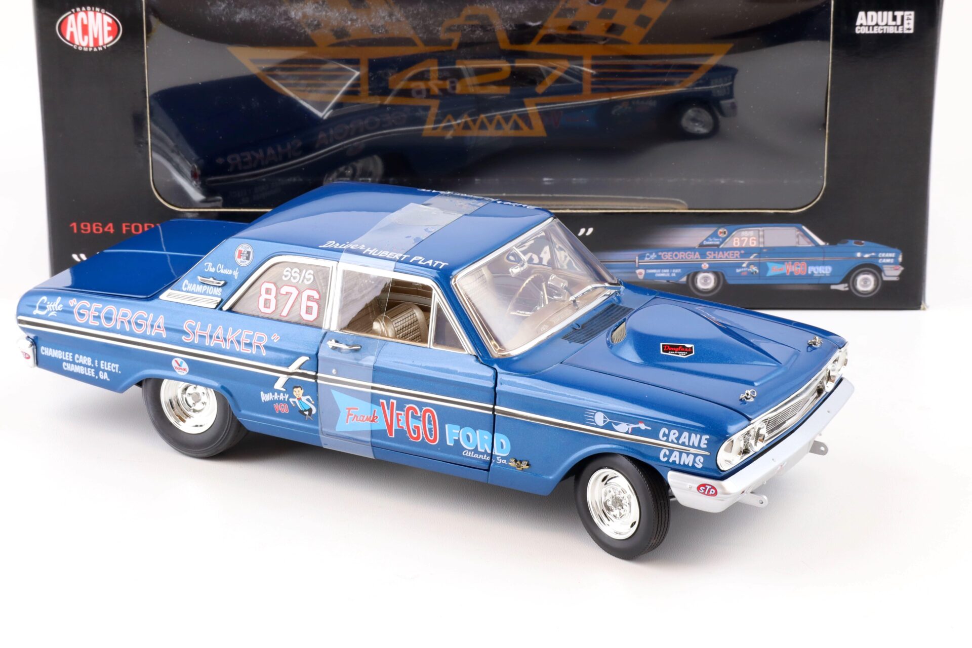1:18 ACME 1964 Ford Fairlane 500 Thunderbolt NHRA Georgia Shaker #876 blue