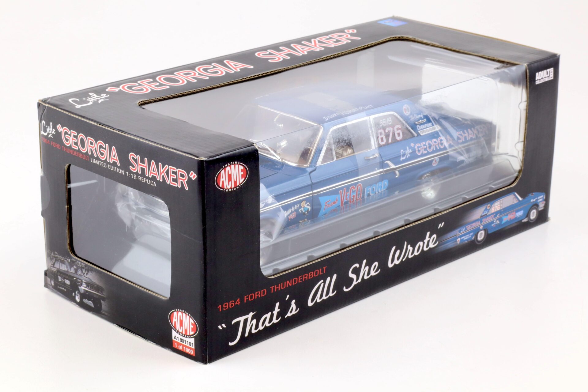 1:18 ACME 1964 Ford Fairlane 500 Thunderbolt NHRA Georgia Shaker #876 blue
