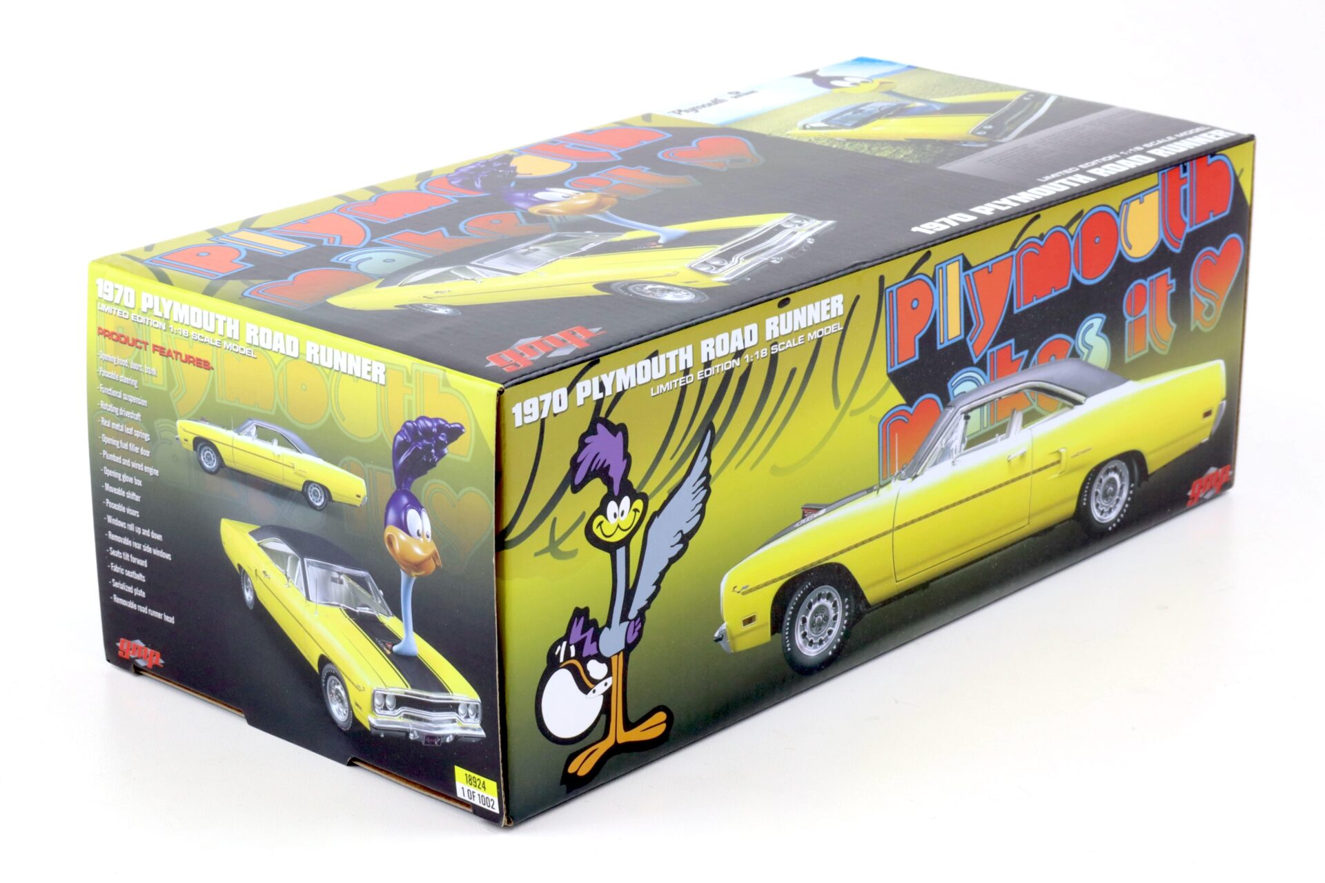 1:18 GMP 1970 Plymouth Road Runner The Loved Bird Air Grabber Figure yellow/ black
