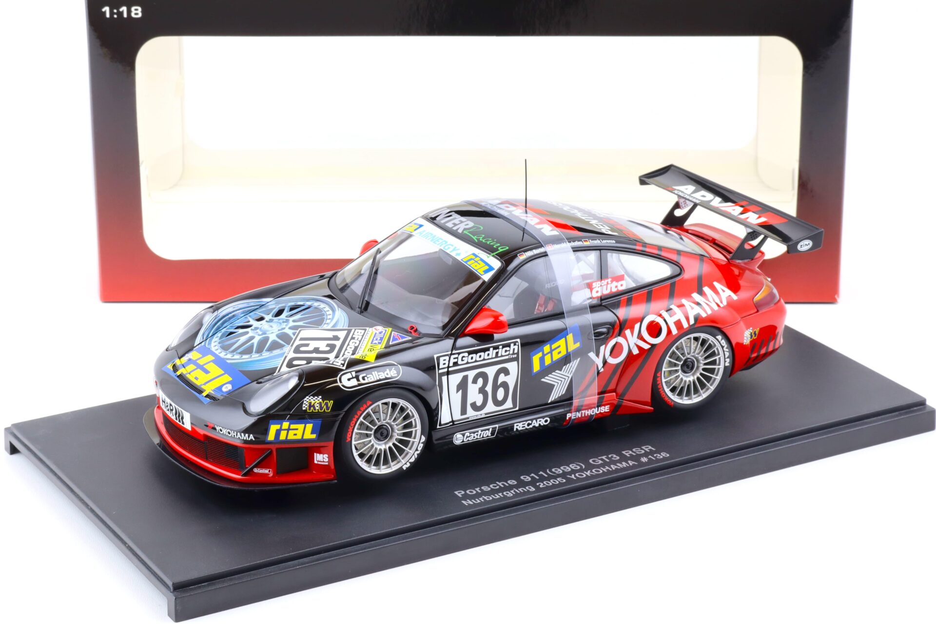 1:18 AUTOart Porsche 911 (996) GT3 RSR YOKOHAMA #136 Nürburgring 2005 - 80571