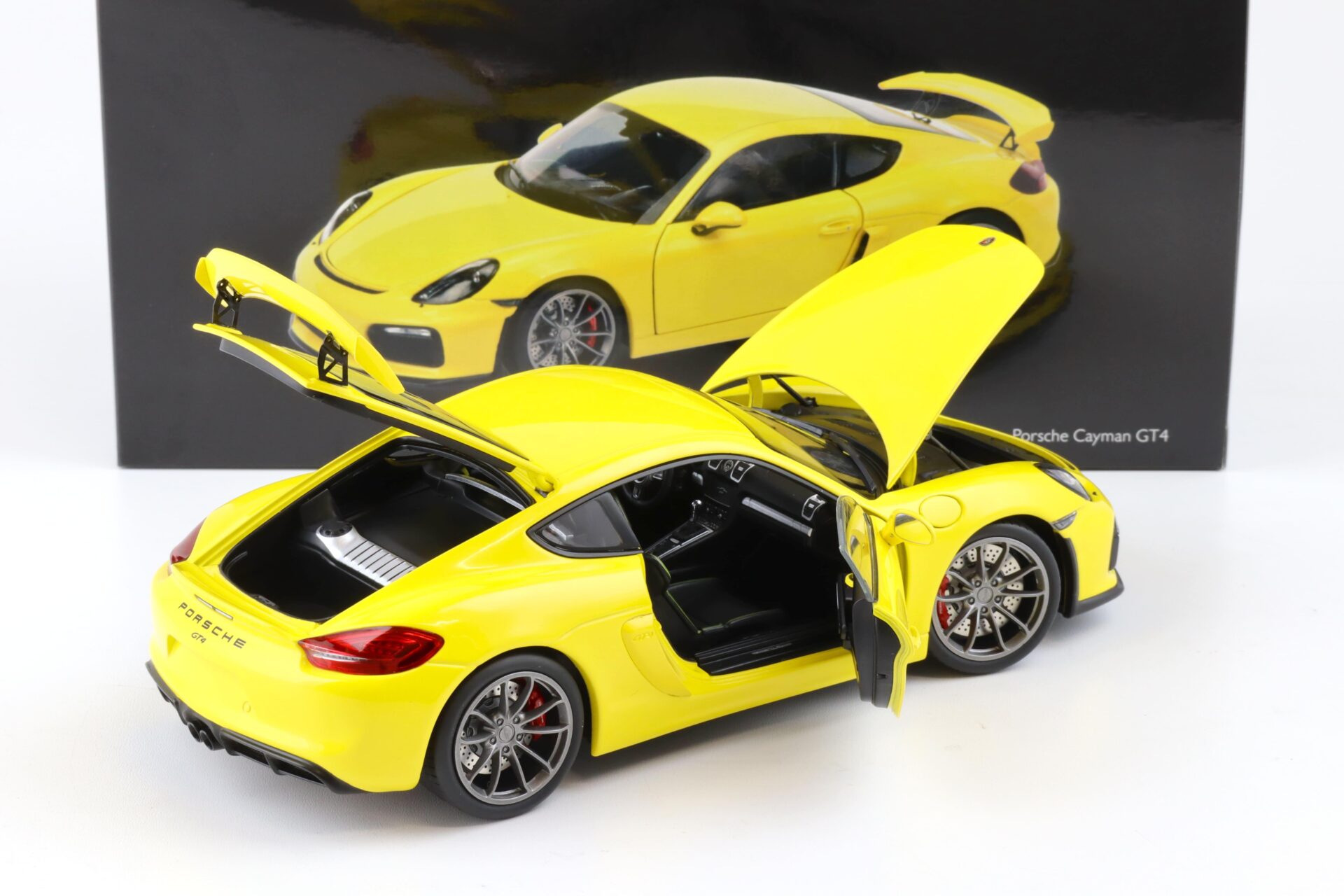 1:18 Schuco Porsche Cayman GT4 racing yellow Diecast 450040000