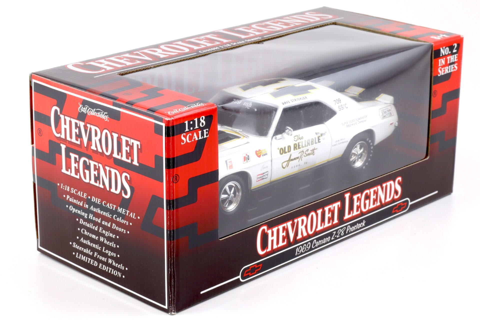 1:18 ERTL 1969 Chevrolet Camaro Z-28 Prostock Dave Strickler #709 SS/C white