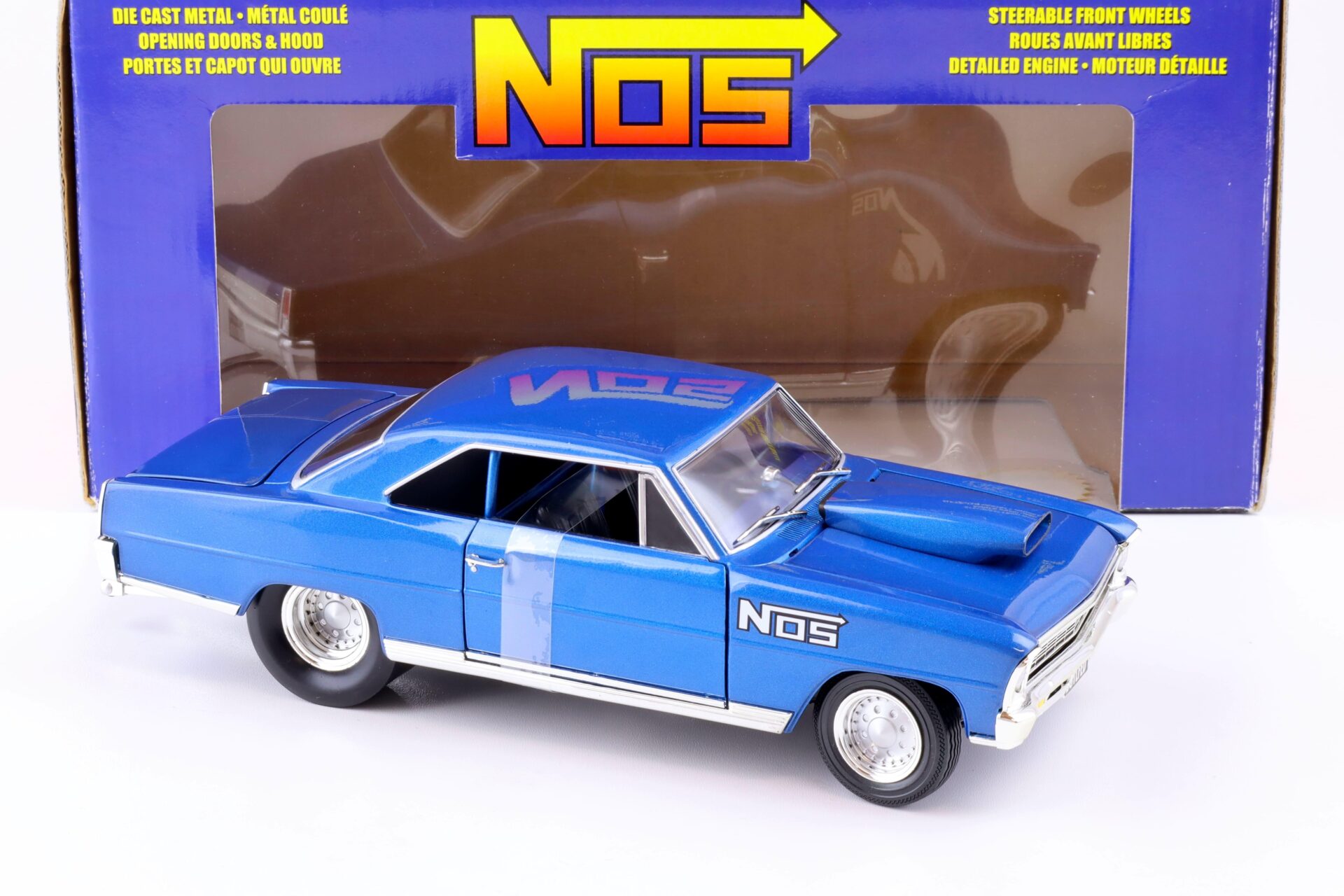 1:18 ERTL 1966 Chevrolet Nova Pro Street Coupe NOS blue metallic