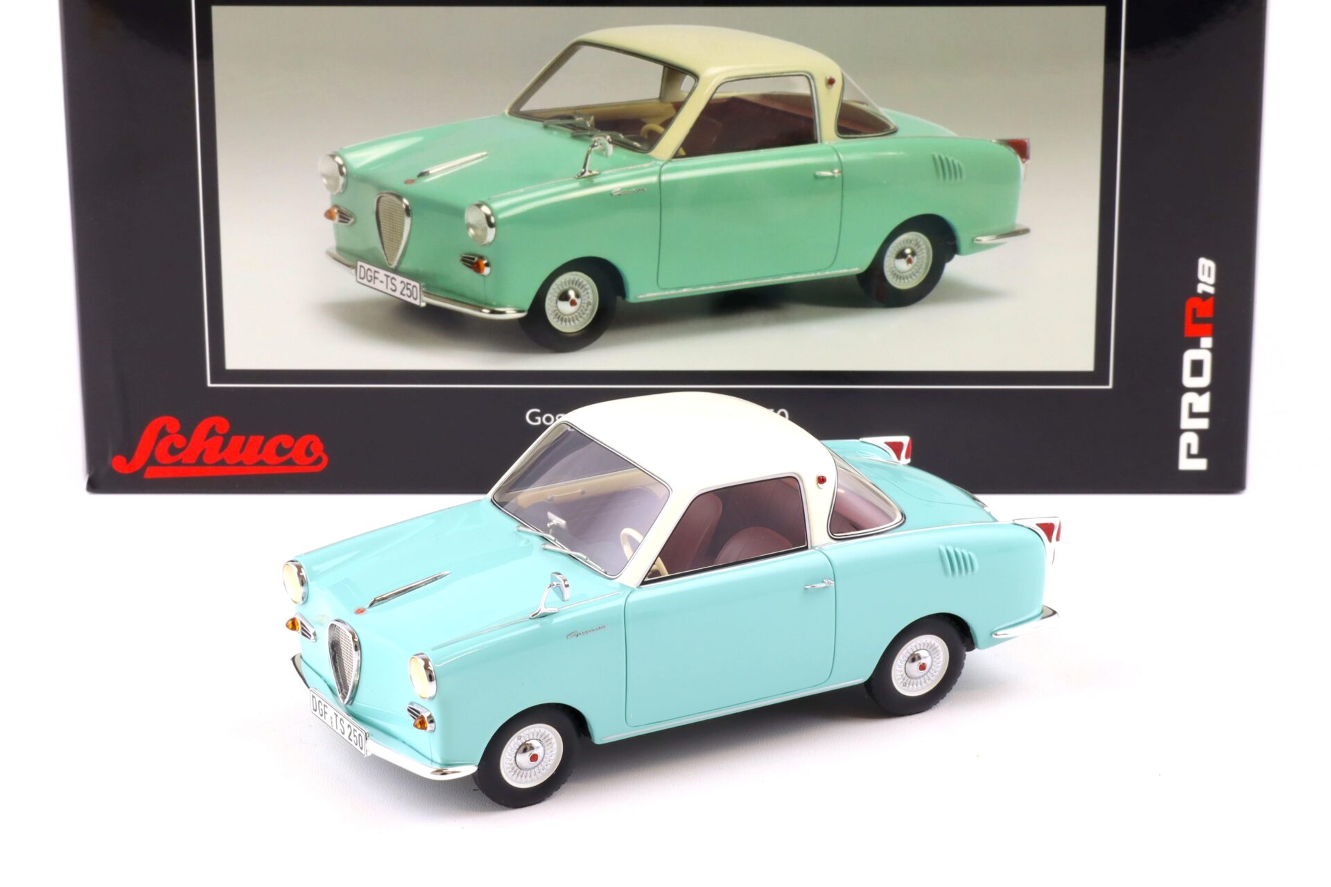 ID 84266 orig.jpg 1:18 Schuco PRO.R18 Goggomobil Coupe TS 250 turquoise blue/ white