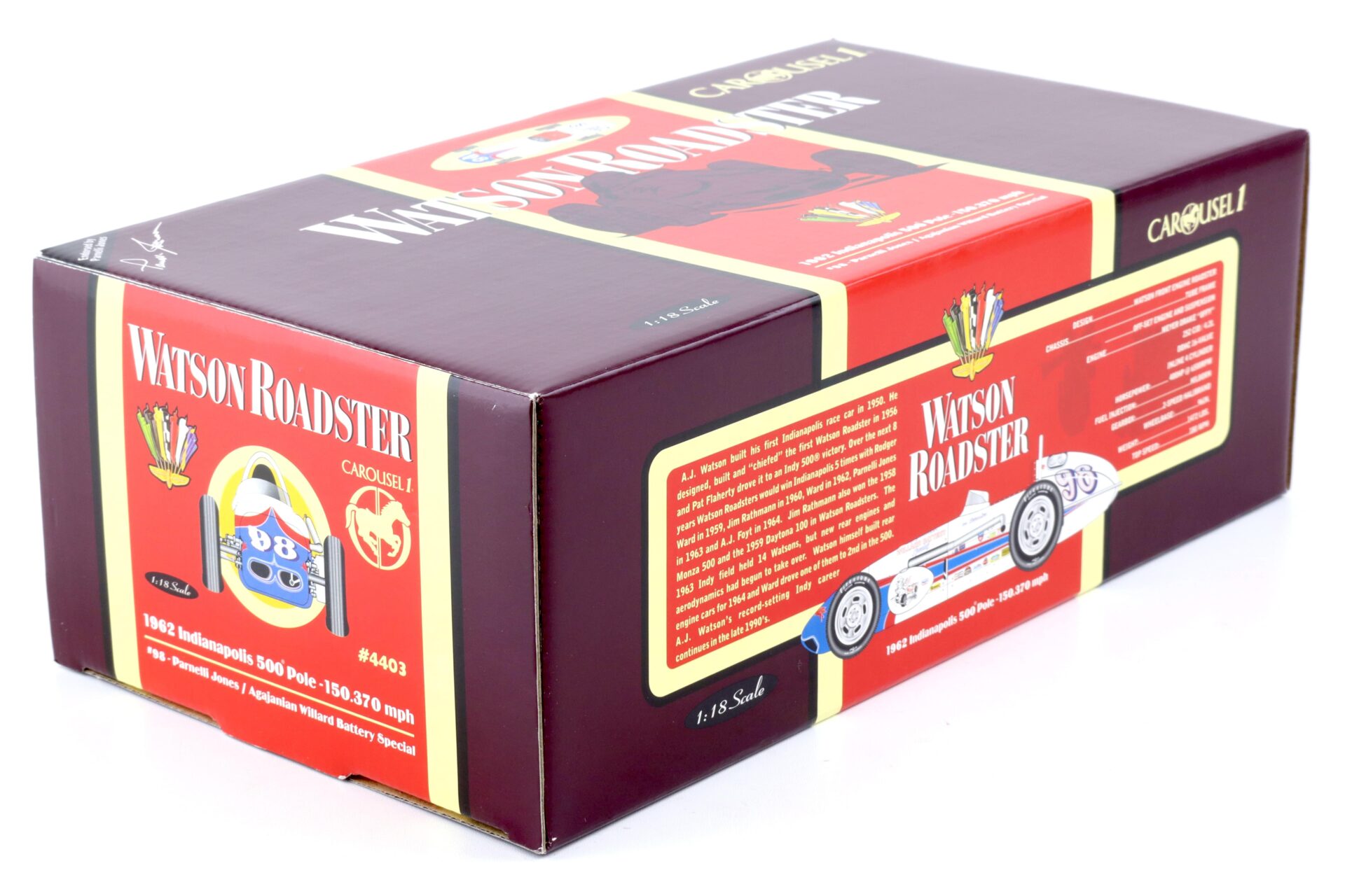 1:18 Carousel1 Watson Roadster Indianapolis 500 Pole #98 Jones/ Willard 1962