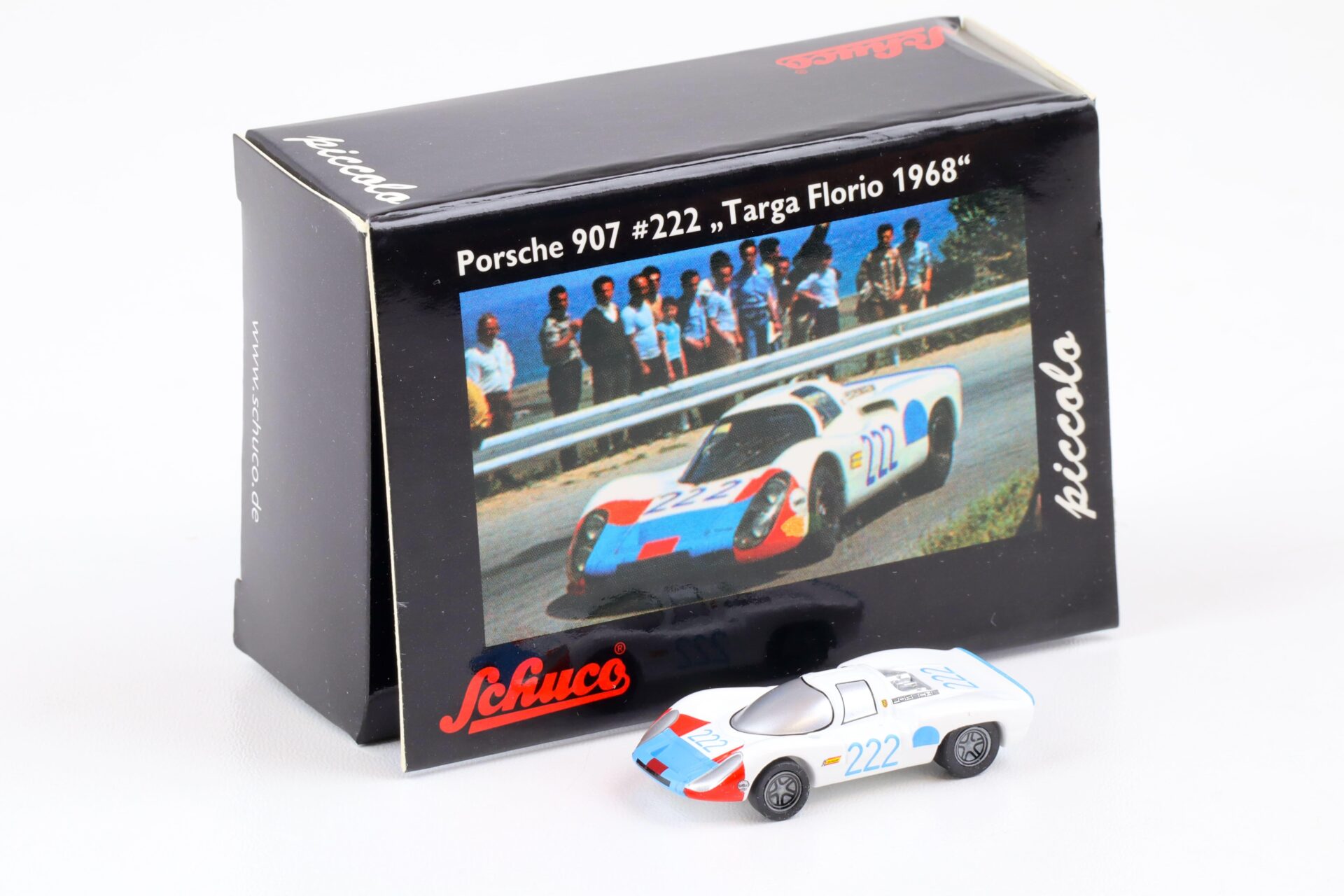 ID 85145 orig.jpg Schuco Piccolo Porsche 907 #222 Targa Florio 1968 white/ red/ blue