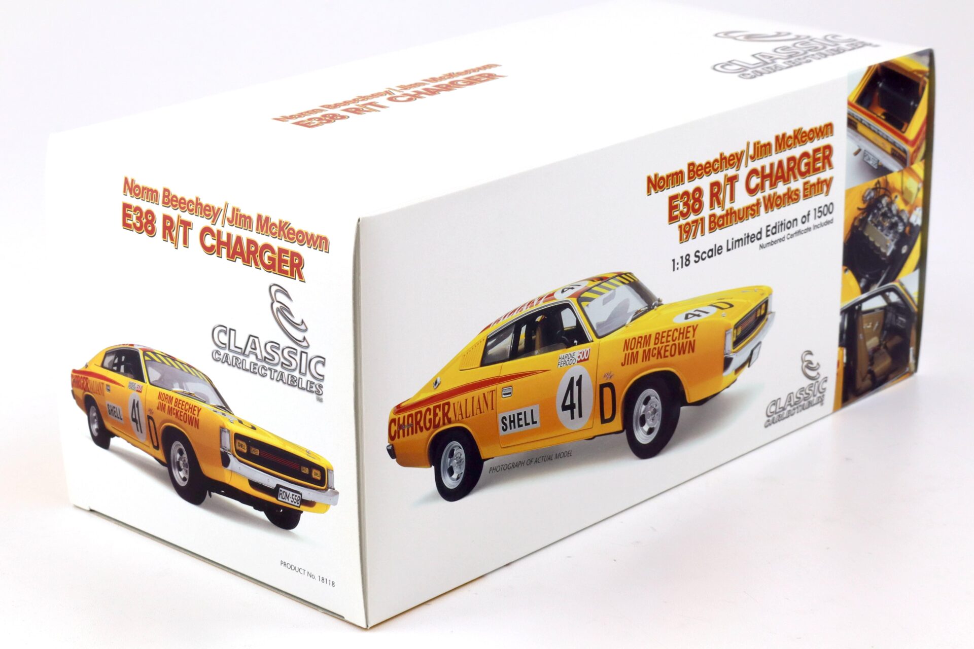 1:18 Classic Carlectables Chrysler E38 R/T Charger 1971 Bathurst Works Entry Beechey #41