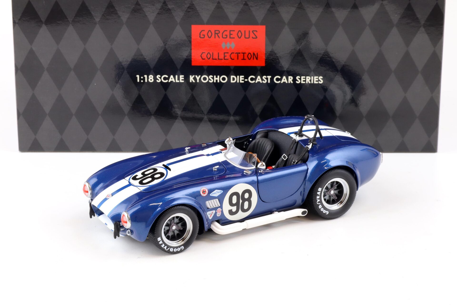 ID 86594 orig 1.jpg 1:18 Kyosho Shelby Cobra 427 S/C Racing Screen #98 blue metallic 08046CS