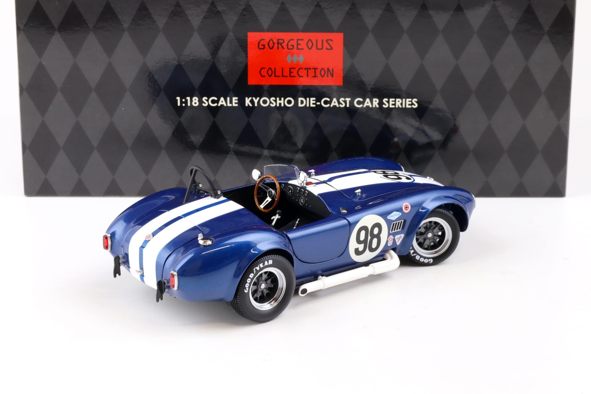 1:18 Kyosho Shelby Cobra 427 S/C Racing Screen #98 blue metallic 08046CS