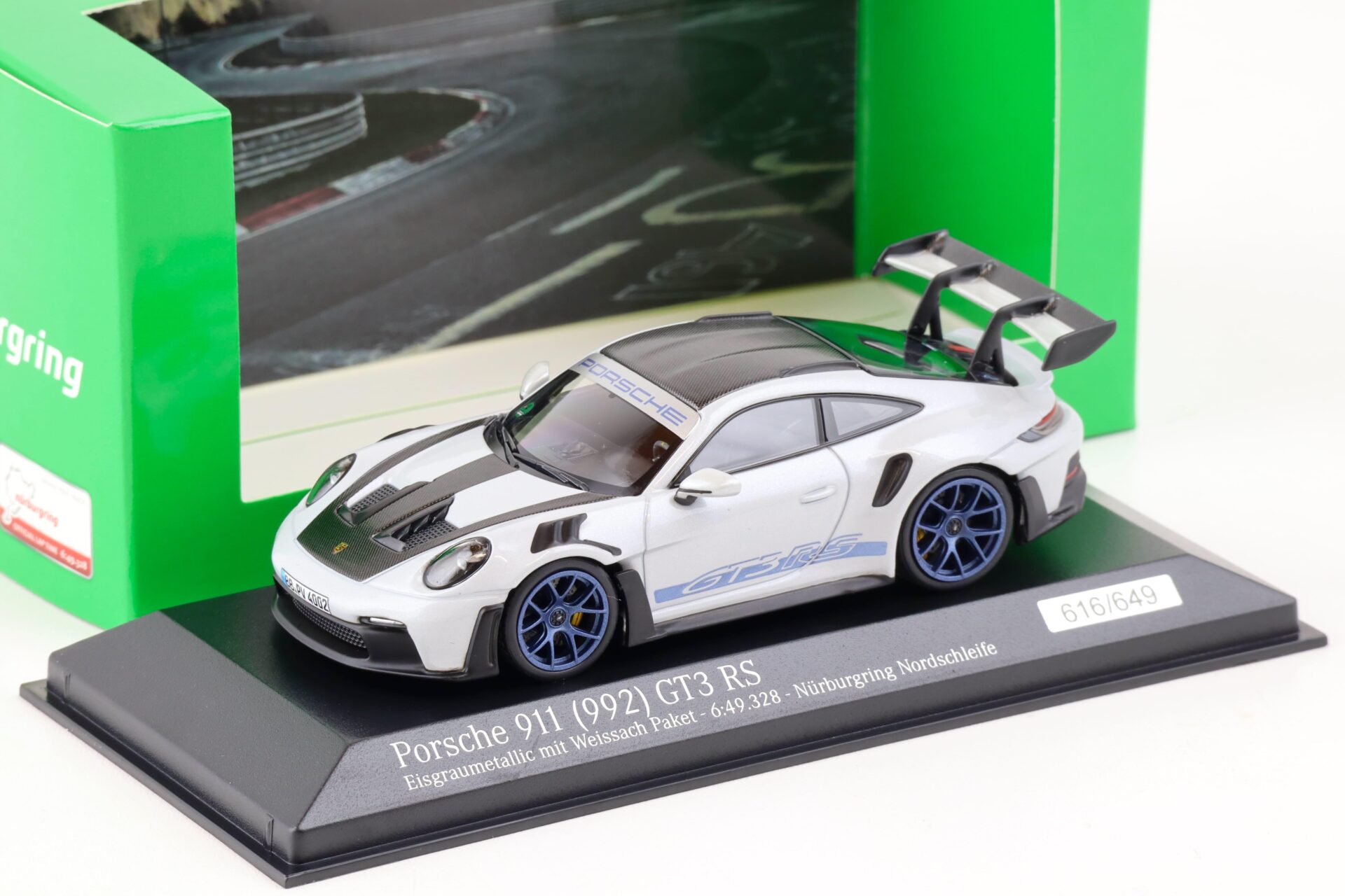 ID 86786 orig.jpg 1:43 Minichamps Porsche 911 (992) GT3 RS Weissach Package Nürburgring Ice grey/ indigo blue